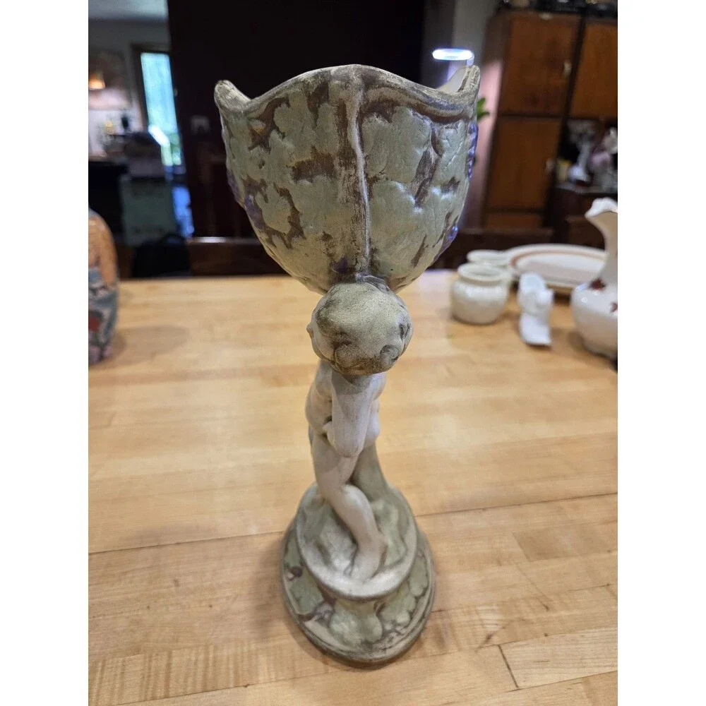 Vintage Texas Ware Ceramic Putty Cherub Grape Pedestal Urn Planter